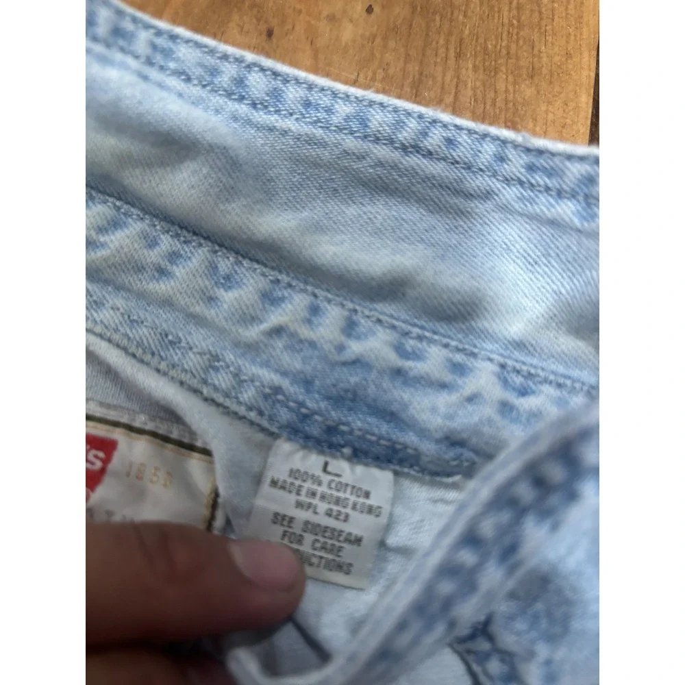 Vintage Levi's Men's Large Light Blue Washed Denim Band Collar Button Shirt